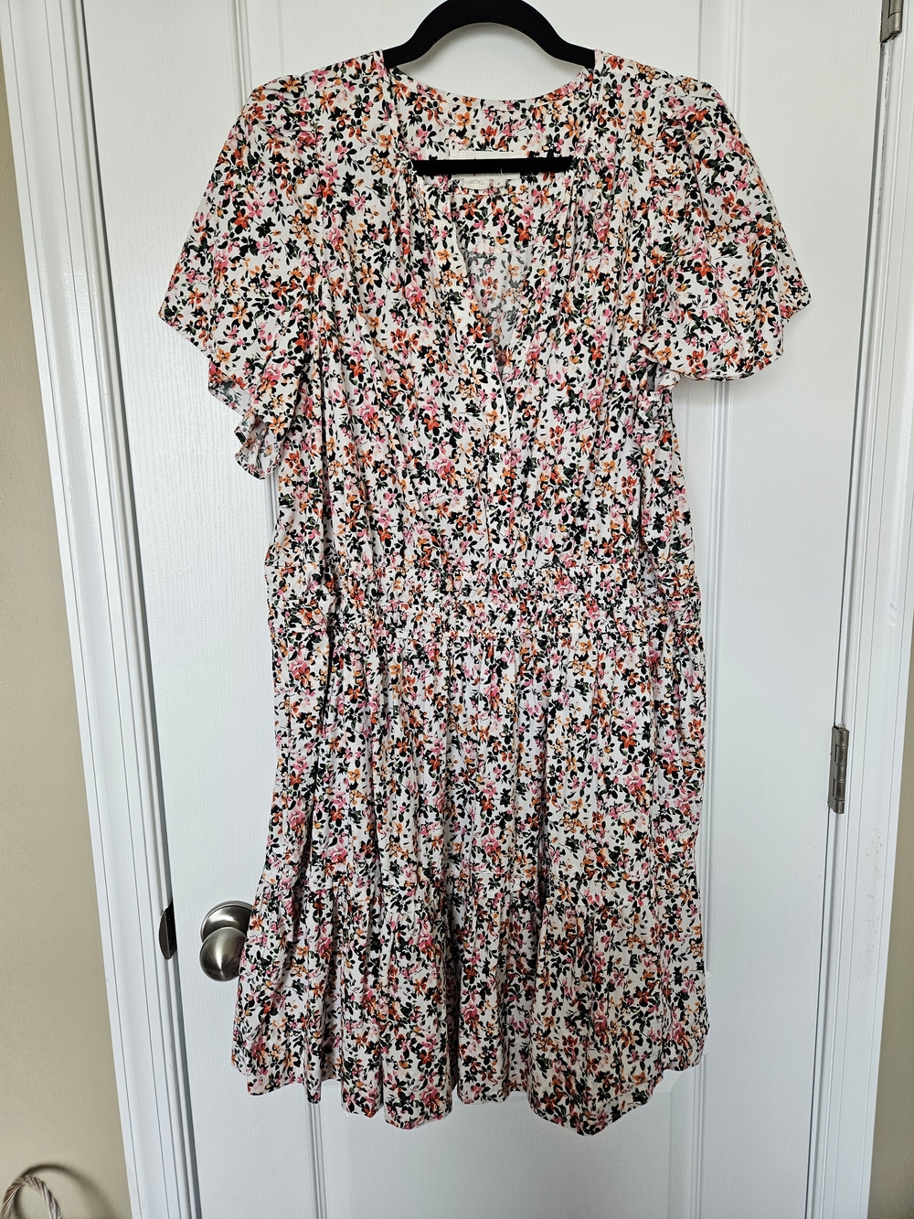 Anthropologie Pink White & Black Floral Midi Dress